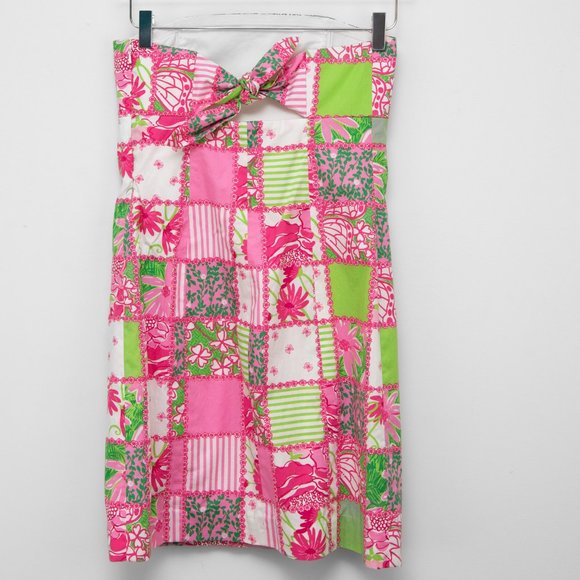Lilly Pulitzer Franco Mini Dress Strapless Patchtastic Pattern Pink Green Size 4 - Picture 2 of 6